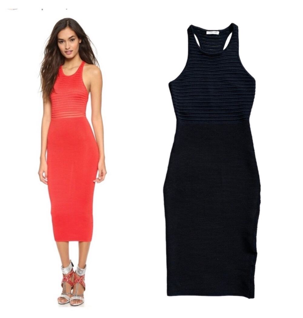 Ronny Kobo Esha Knit Pointelle Ribbed Racerback Midi Dress Size Small